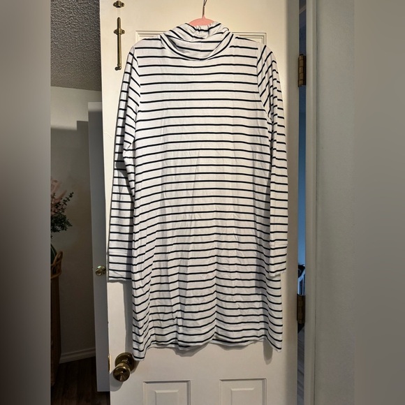 Lilly Pulitzer Hillary Popover Dress UPF 50+ Cowl Neck Stripe Navy White Large - Picture 6 of 11